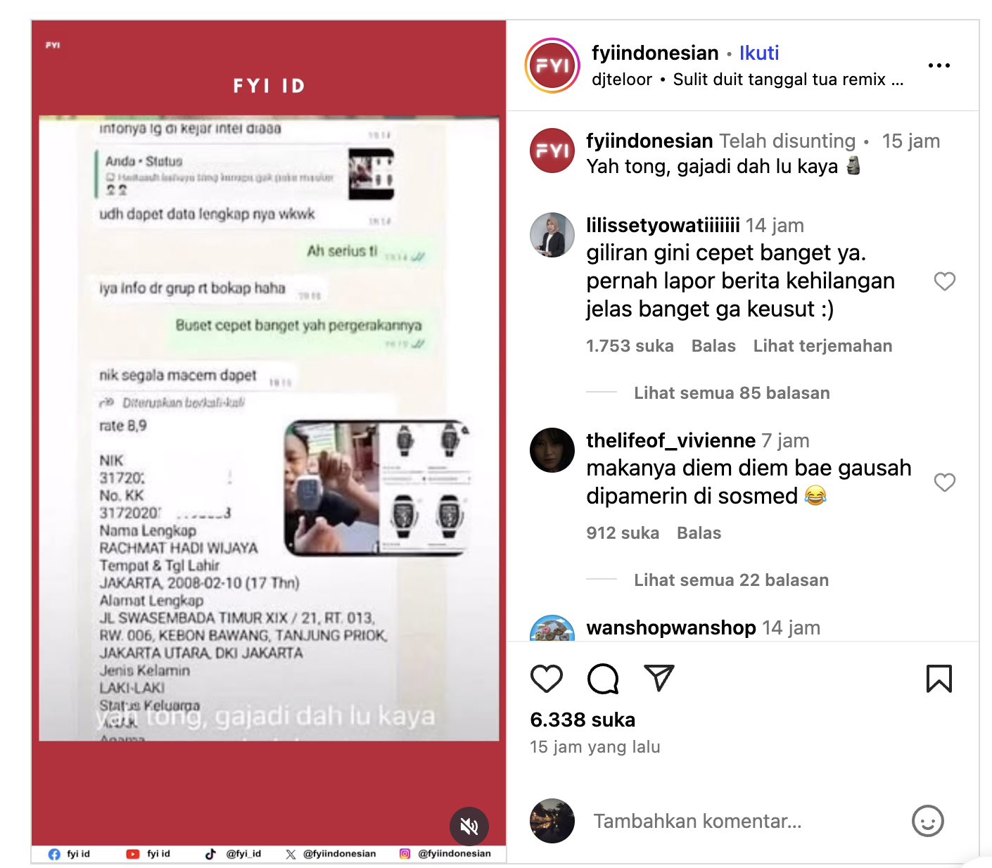 Percakapan soal identitas penjarah. (Instagram)